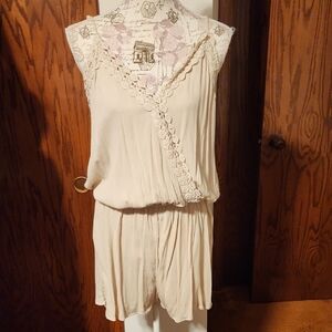 Hot Kiss Beige Lace Detail Romper